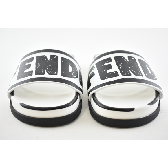 Fendi Joshua Vides White Black Leather Logo Mule Slide Flat Flip Flop Sandal 40 - Picture 7 of 12